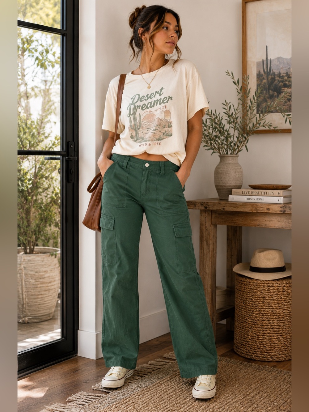 Aeropostale Olive Green Utility Carpenter Cargo Cotton Flare Pants Size Large